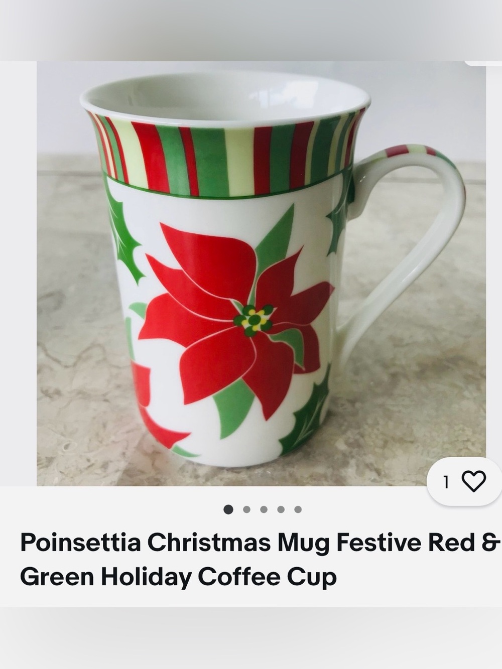#3380**Poinsettia Christmas Mug - Festive Red & Green Holiday Coffee Cup